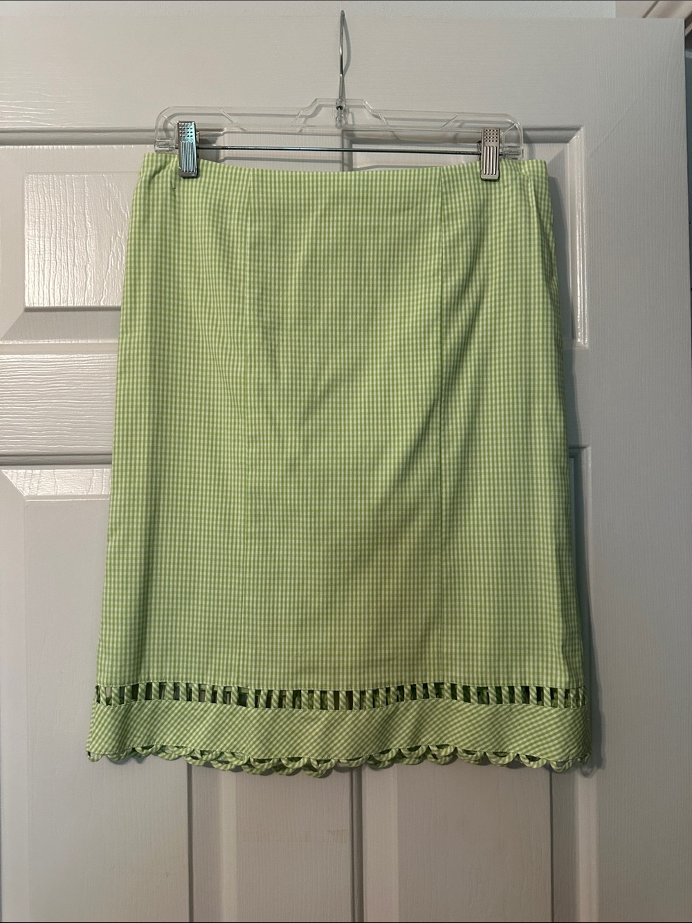 Nanette Lepore Lime Gingham Mini Skirt with Scalloped Hem